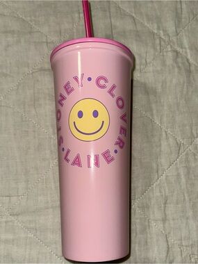 Stoney Clover Lane Pink Smiley Tumbler with Straw